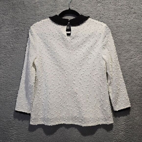 Elle Womens Top S‎ White Black Collar Popcorn Textured - Preppy Cosplay Academia - Picture 7 of 11